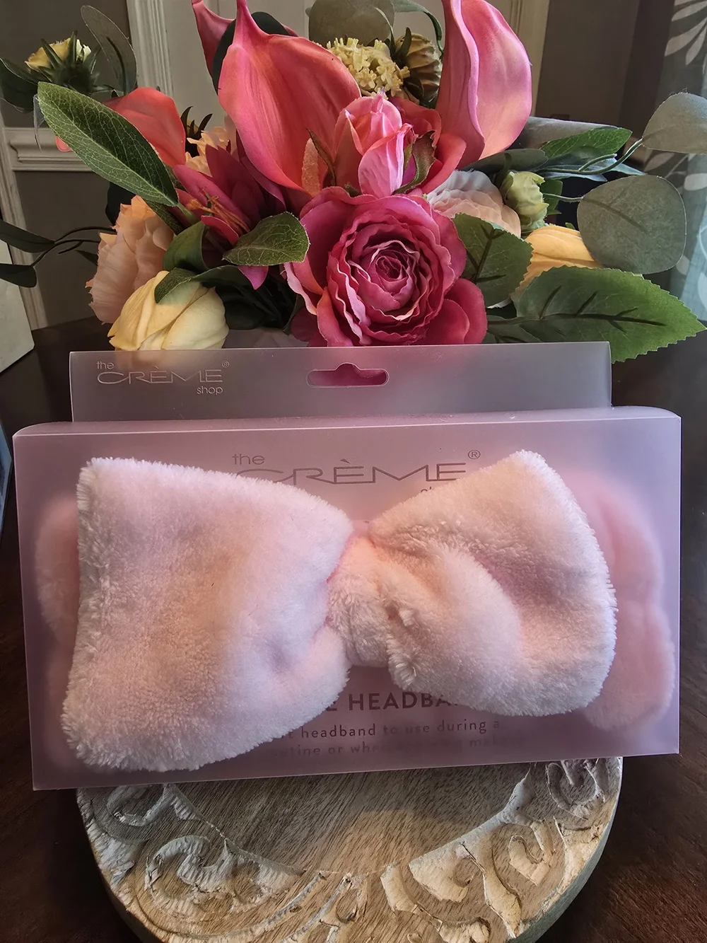 The Crème Shop Plush Pink Bow Headband